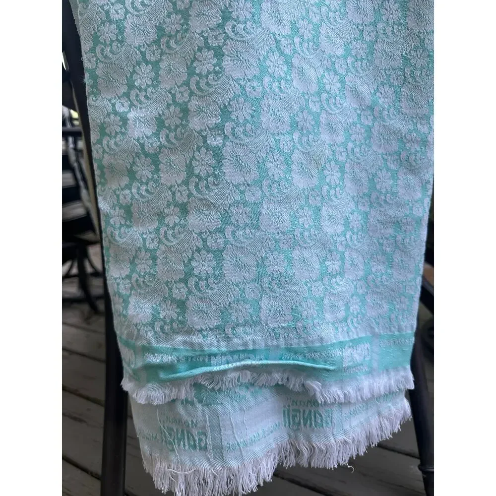 Vintage damask throw blanket floral jacquard woven Gangi blue jacquard teal